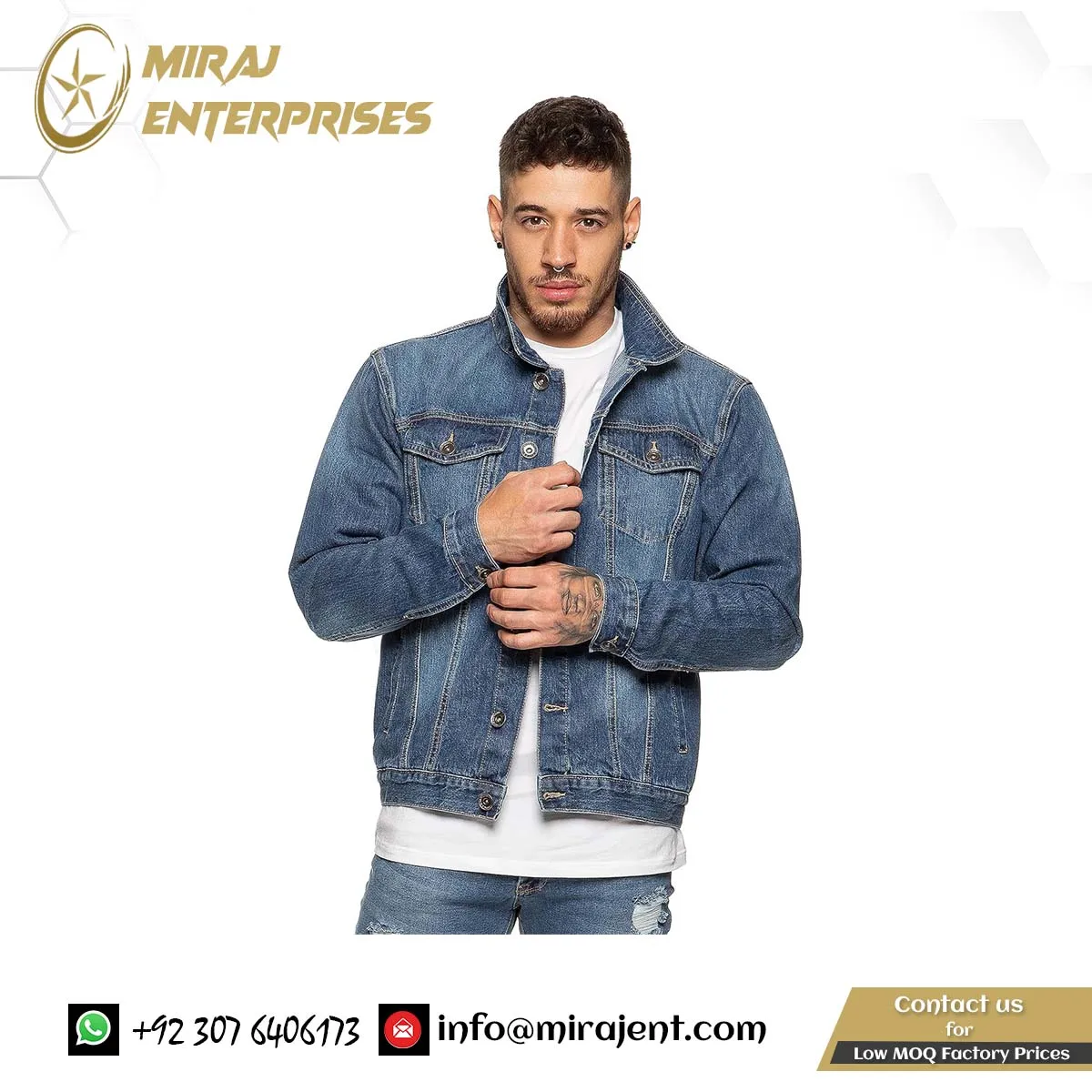 Mens Denim Jacket Western Classic Style Trucker Vintage Style Jean Coat Black Blue