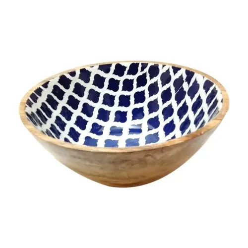 Snack Serving Bowl Attractive Design Excellent Quality Mango Wooden Bowl Fish Printed Use For Dinnerware