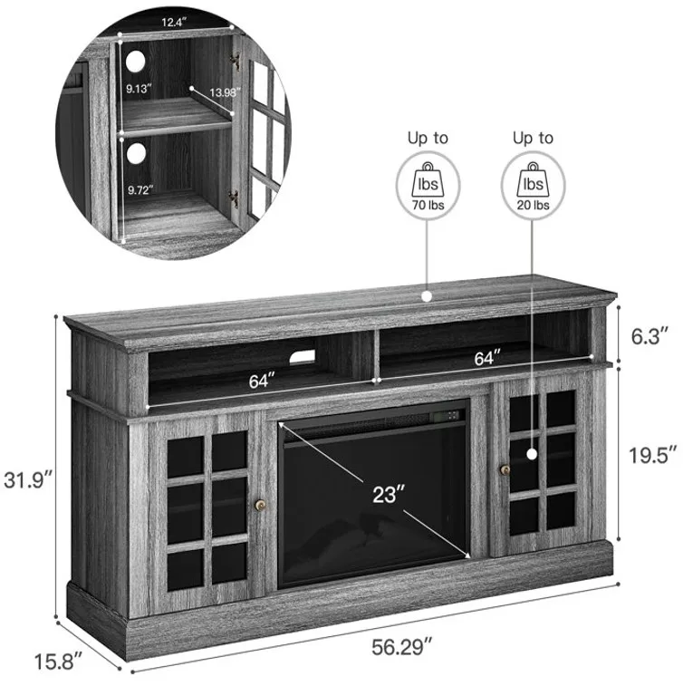 Media Console ТВ подставка для телевизоров до 70 с электрическим камином в комплекте. Подставка телевизора и камин.