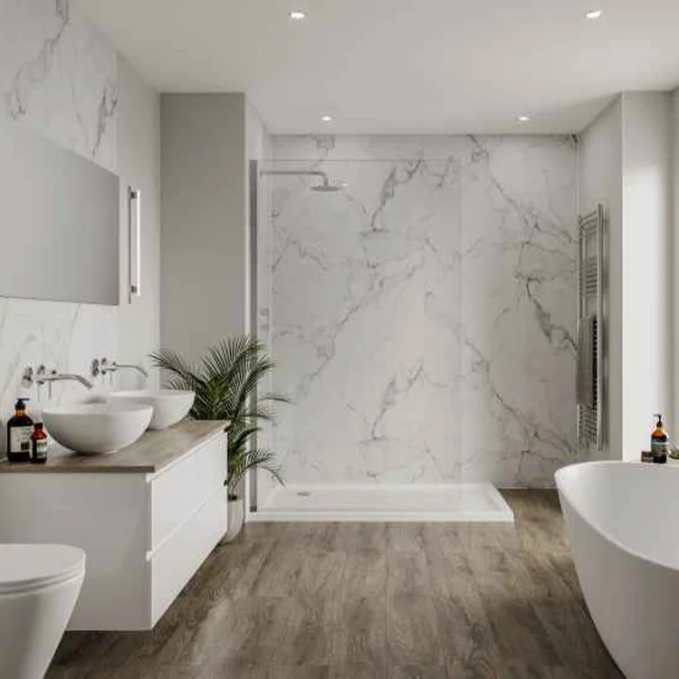 Interior Pannelli Lastre Finto Marmo Prezzo Marmor Paneele Grey-Imitation Wpc Marble Look Like Effect Wall Cladding Shower Panel