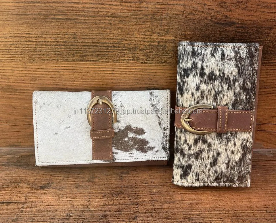 New Real Handmade Hair On Hide Wallets for Women Slim Wallet Bifold Leather Snap Fur Clutch Purse Real Cow Hide Fur Purse Wallet