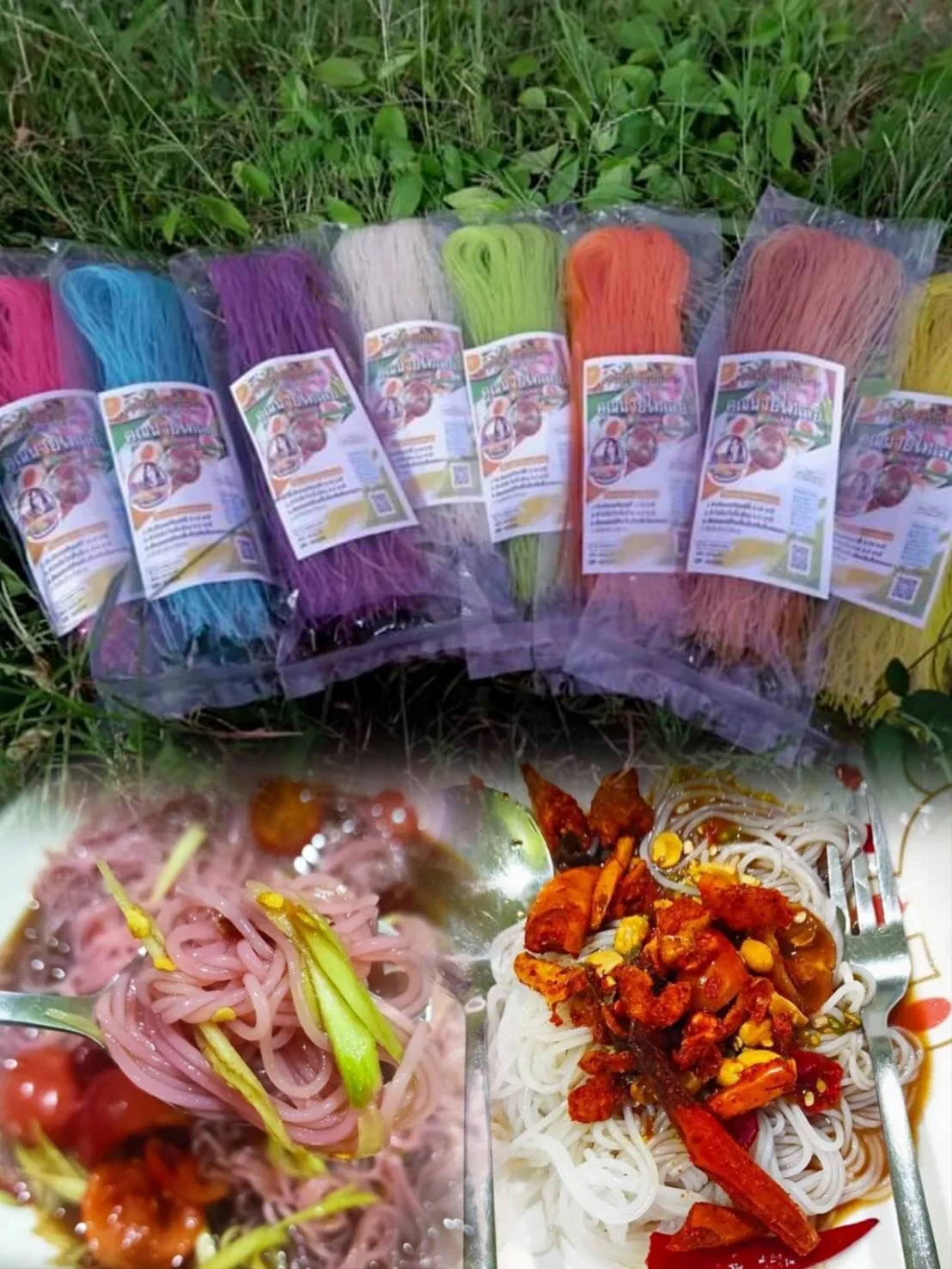 KHUNNAI THAILOEI Thai Dried Herbal Rice Noodles with 8 colors with made from rice flour there is Thai natural herbs
