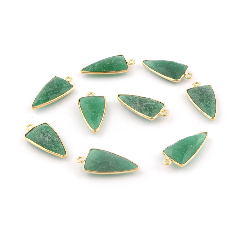 Premium quality charms dark green jade trillion shape diy connector 18k gold plated single bail bezel setting making connector