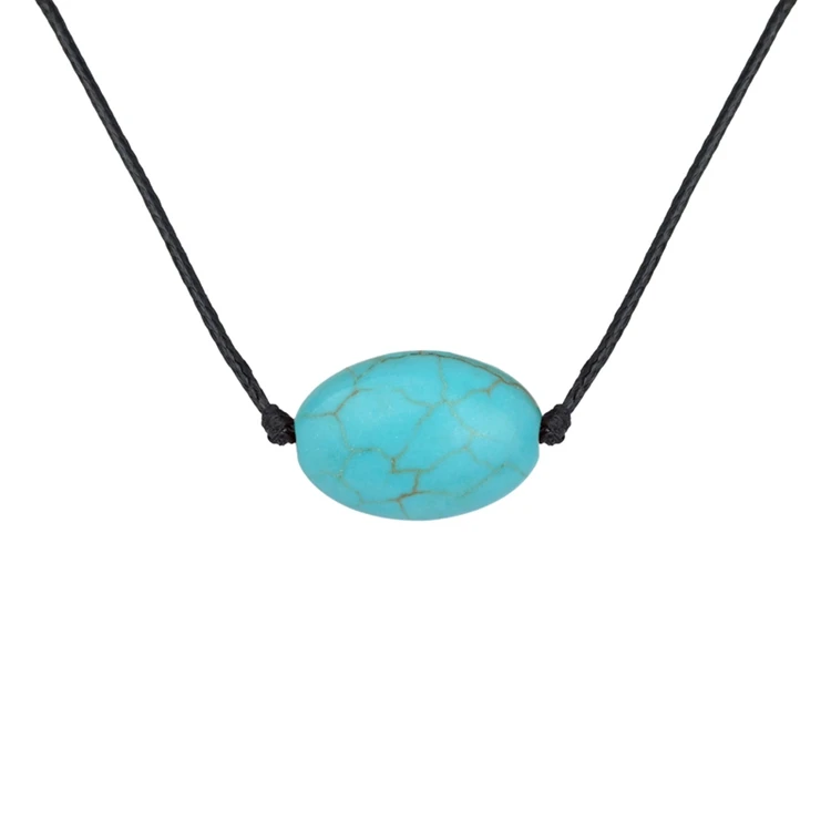 Teardrop Turquoise Amethyst Pendant Necklace Healing Crystal Necklace Adjustable Black Rope Cord Gemstone Necklace