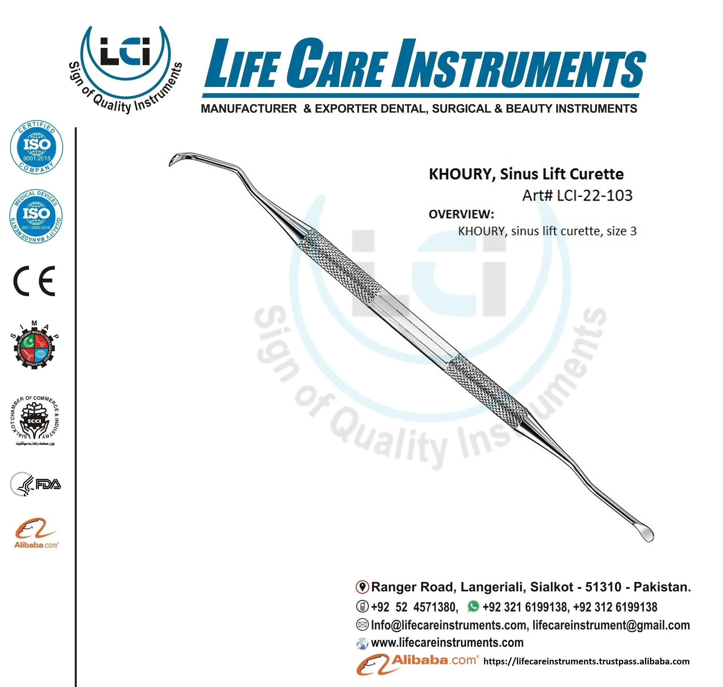 Sinus Curette Set 9 Pcs Set Made with high grade material Stainless Steel by Life Care Instruments
