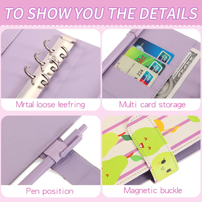 Colour printed fruit Macaron A6 loose-leaf Budget Book Note Book Leather PU Note Book