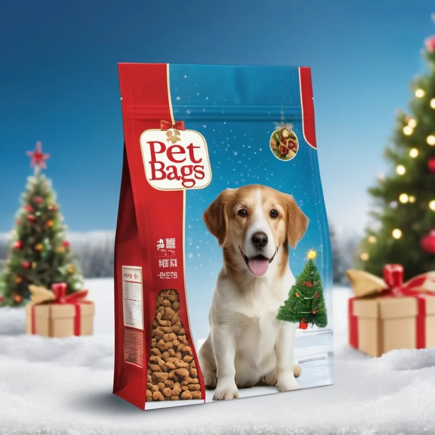 Christmas Series Custom Printed Packaging Pet Dog Treat Food Packaging Bags With Resealable Zipper