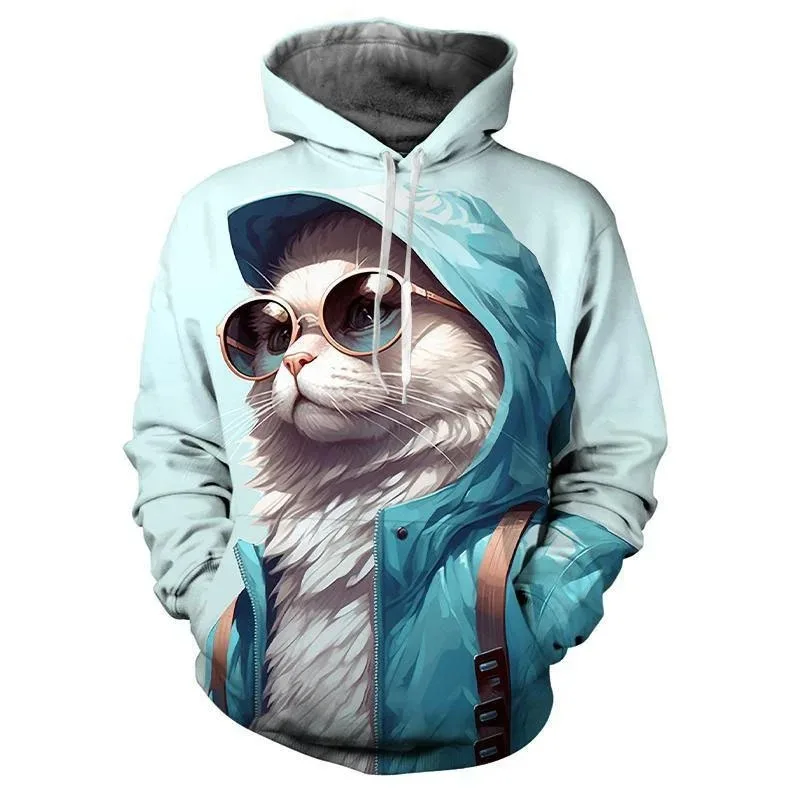Fashion Cool Cat 3d Printed Hoodie Funny Animal Graphic Sweatshirts Men Street Hip-hop Style Pullover Long Sleeves Hoodies