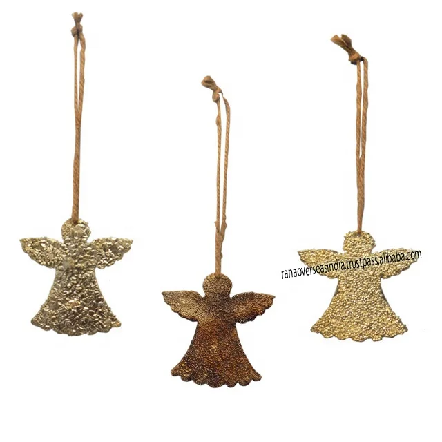 Wholesale Metal  Christmas Angel Ornaments Mini Hanging Angel Ornaments With Roap For Christmas Season Holiday Decor