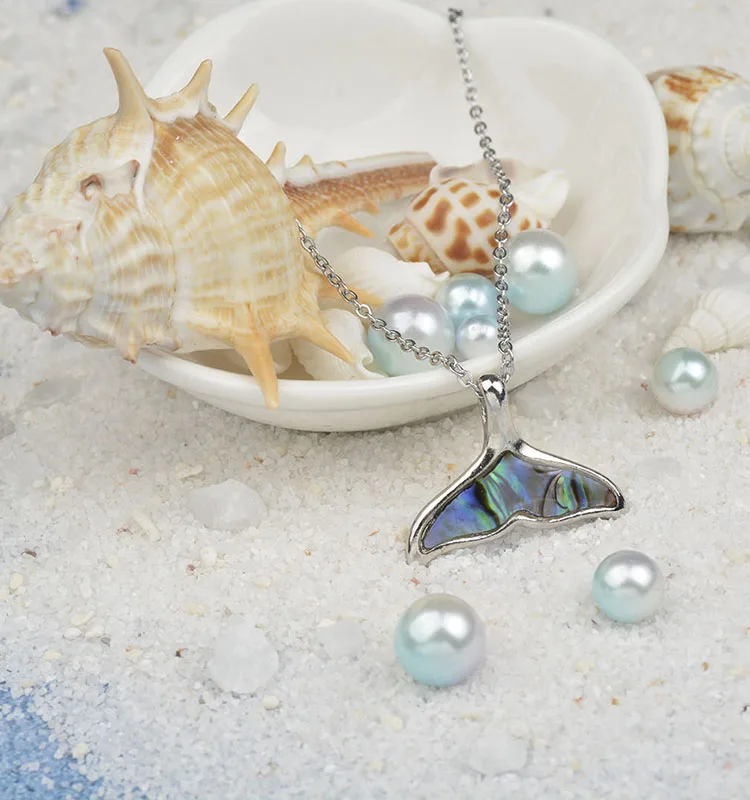 Ocean Abalone Shell Necklace Sea Glass Starfish Sea Turtle Mermaid Sand Dollars Dolphin Blue Whale Tail Necklace For Women