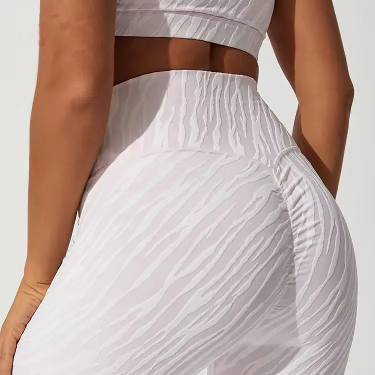 custom women workout 2 pieces 1 Side Top and leggings set high waist peach hip pants sports fitness friendly yoga sets