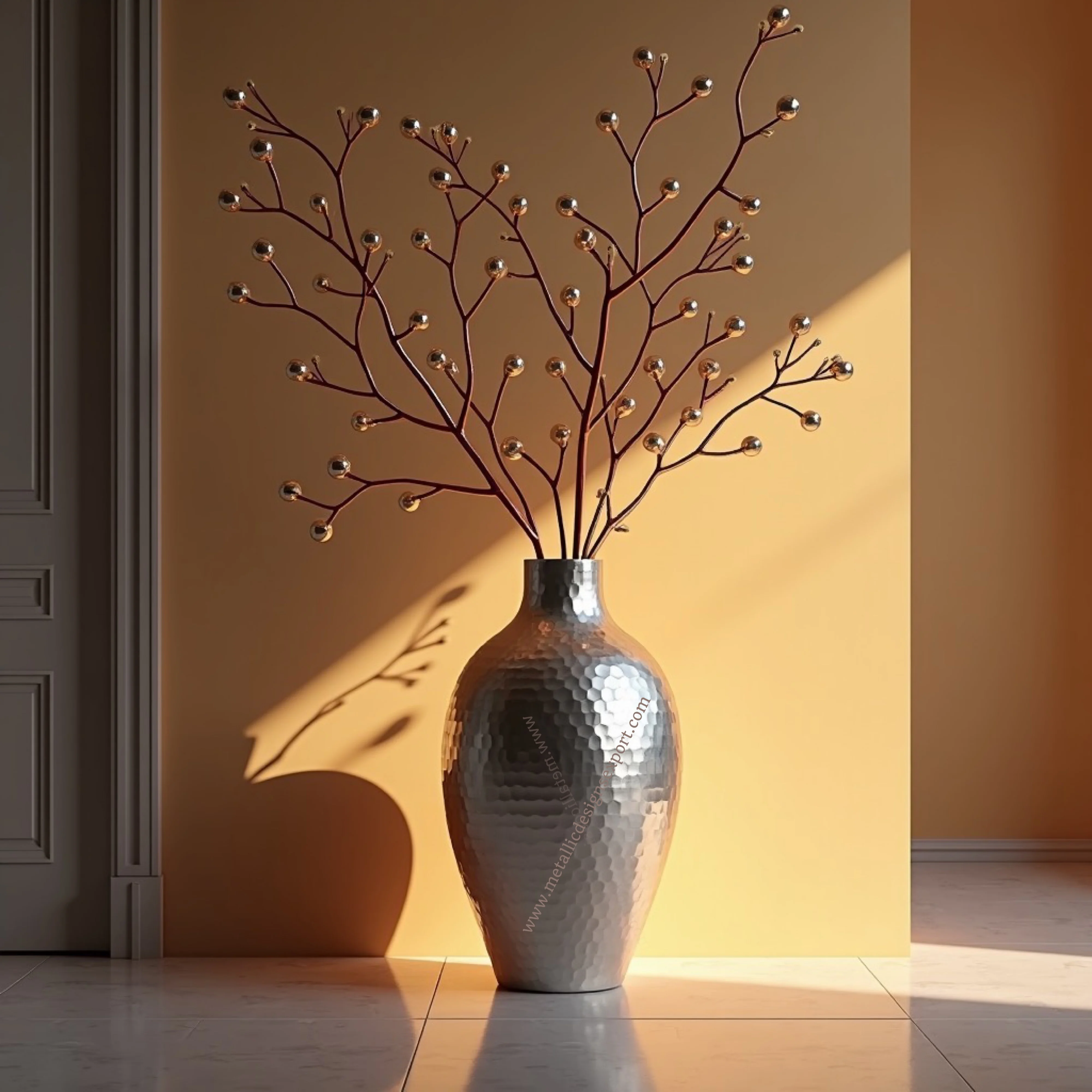 Hammered Silver Gradient Metal Flower Vase Modern Textured Design, Elegant Decorative Accent for Homes & Offices