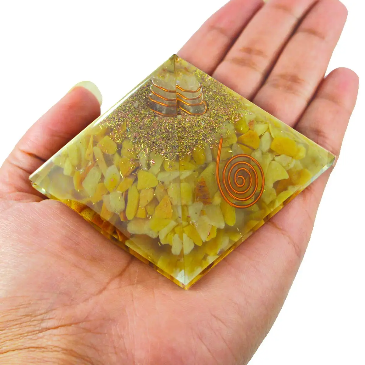 high falshy crystals rainbow moonstone chips with metal tree of life symbol orgonite orgone energy pyramid for meditation