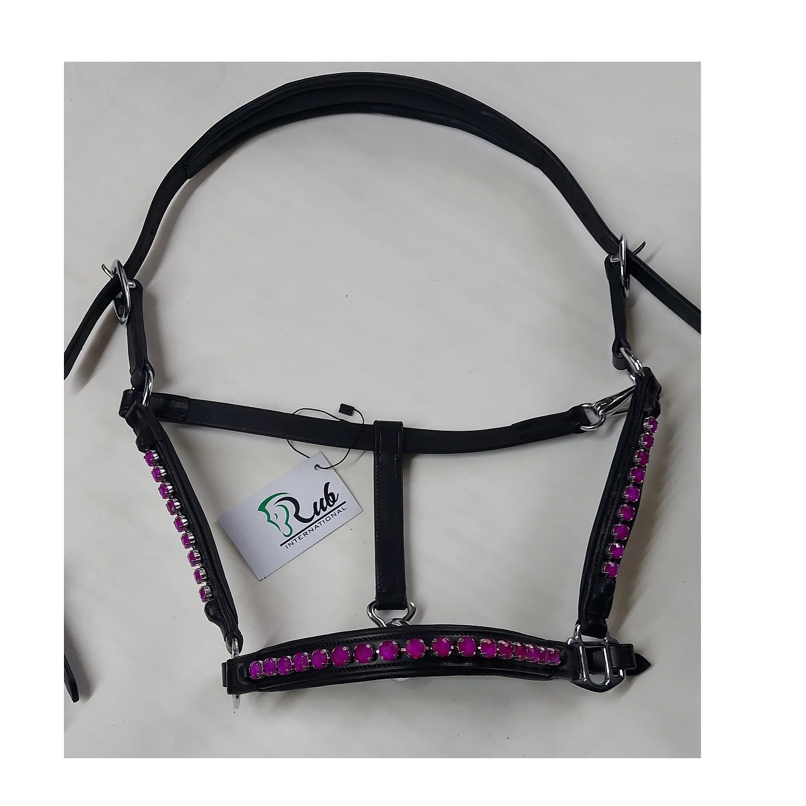 Black Leather Horse Halter Kellyy Green Brass Fitting Horse Halter Genuine leather Horse Padded Halter Fancy Stitched Leather Ho