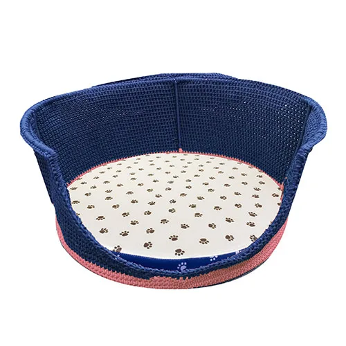 Pet house made from pp yarn crocheted Handmade light blue PP yarn hands knitting basket crochet basket kit for Pet