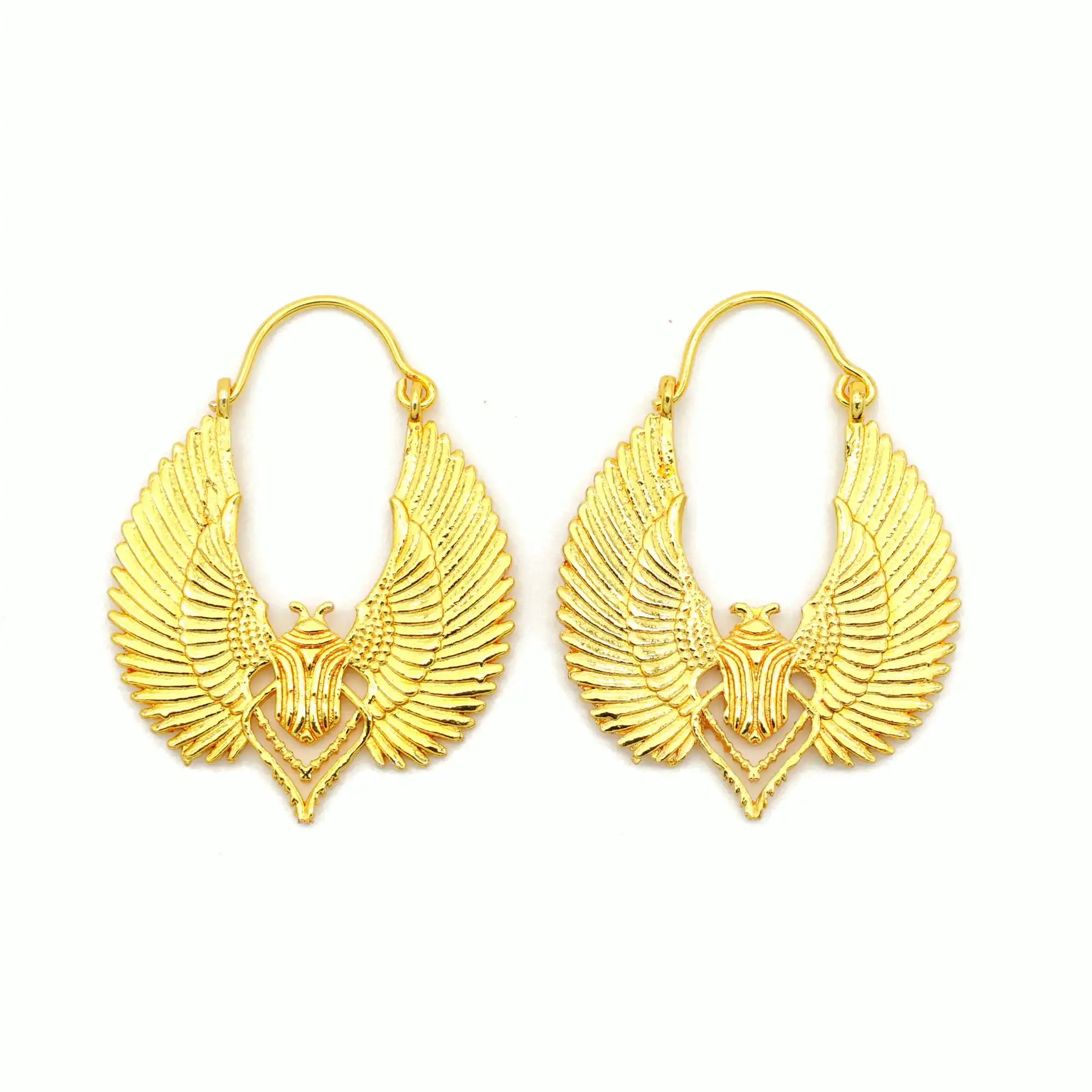 Wholesale Egyptian Inspired Designs Sacred Wings Scarab Large Hoops Earrings Gypsy Tribal Women Gold Color Earrings Party Gift