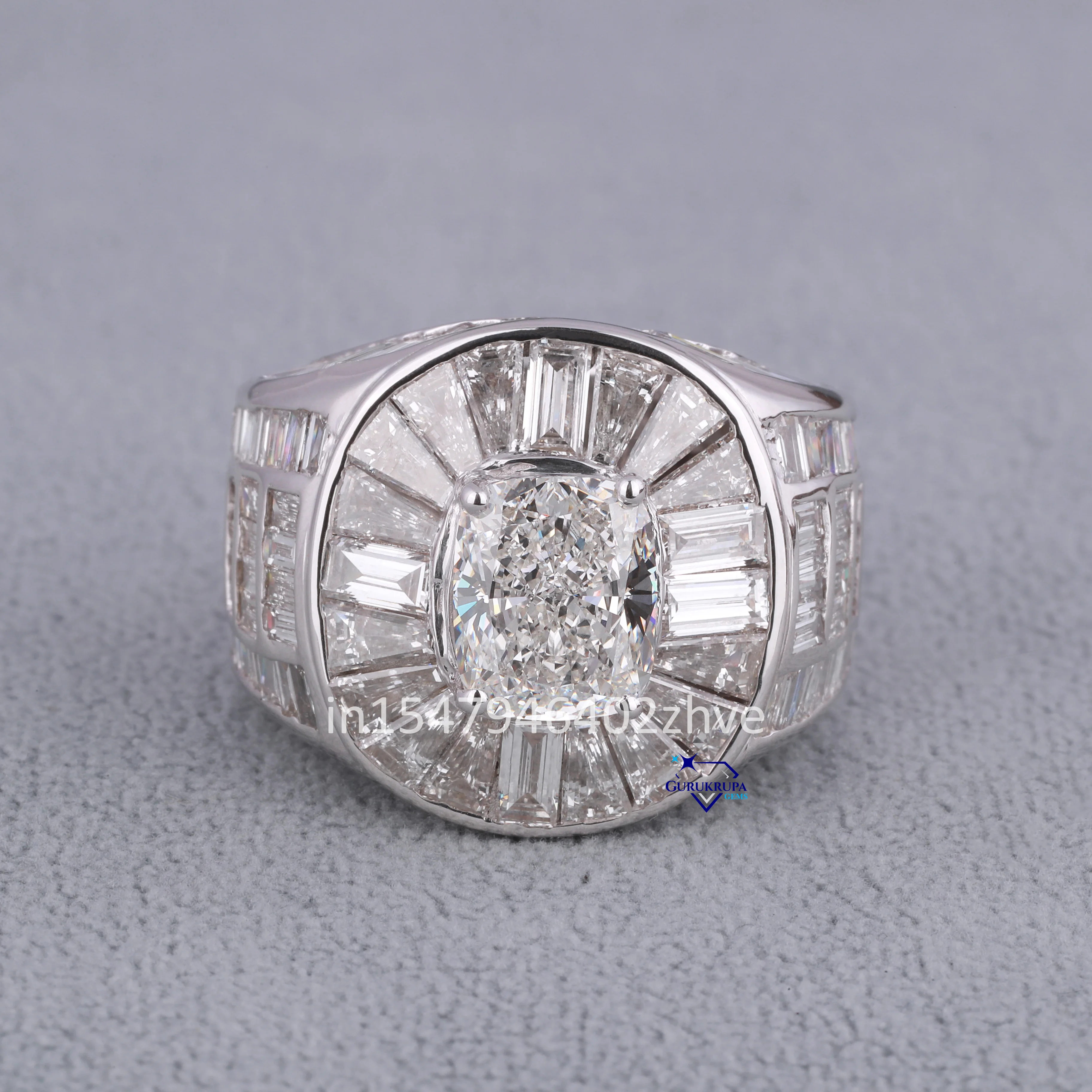 New Trendy Hipster Luxury Full Baguette Main Stone Cushion Hip Hop VVS Moissanite Diamond Big Ring With 925 Sterling Silver