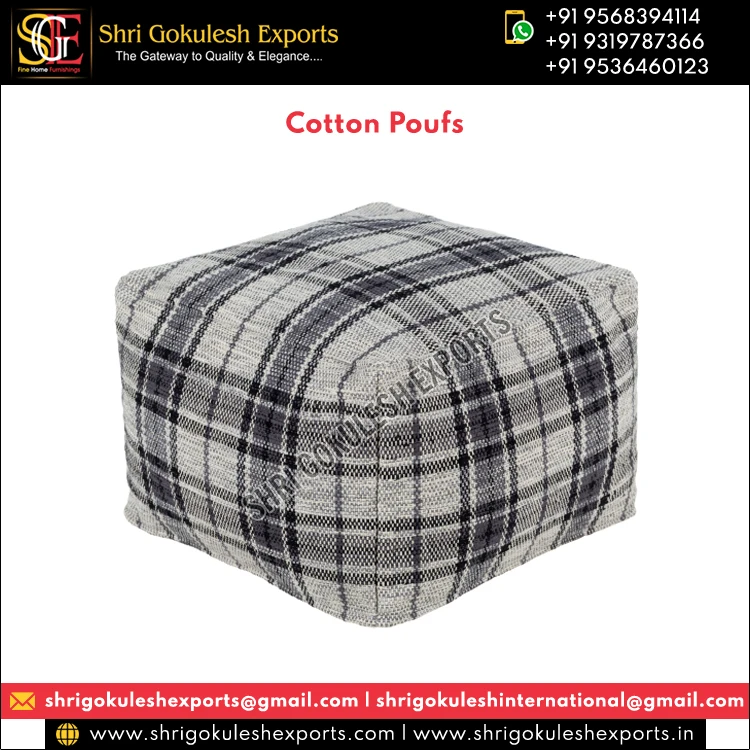 Top Listed Indian Supplier & Exporter Selling Top Quality Custom Size 100% Handmade Handwoven Cotton Poufs
