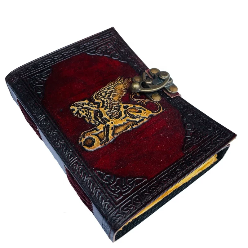 Greek Mytholigical Creature that is Half Lion and Half Woman Vintage Leather Journal yellow Genuine Cover Book of Spells Wiccan