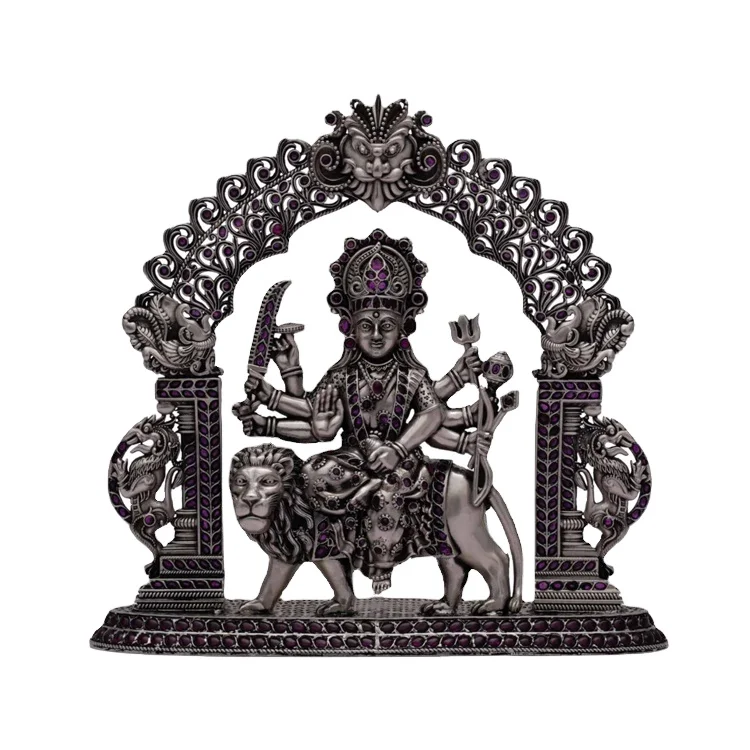 Best Oxidized Silver Plated High Quality Antique Style Hindu Goddess Ambaa Mata Metal Crafts for Daily Pooja  at Wholesale Price