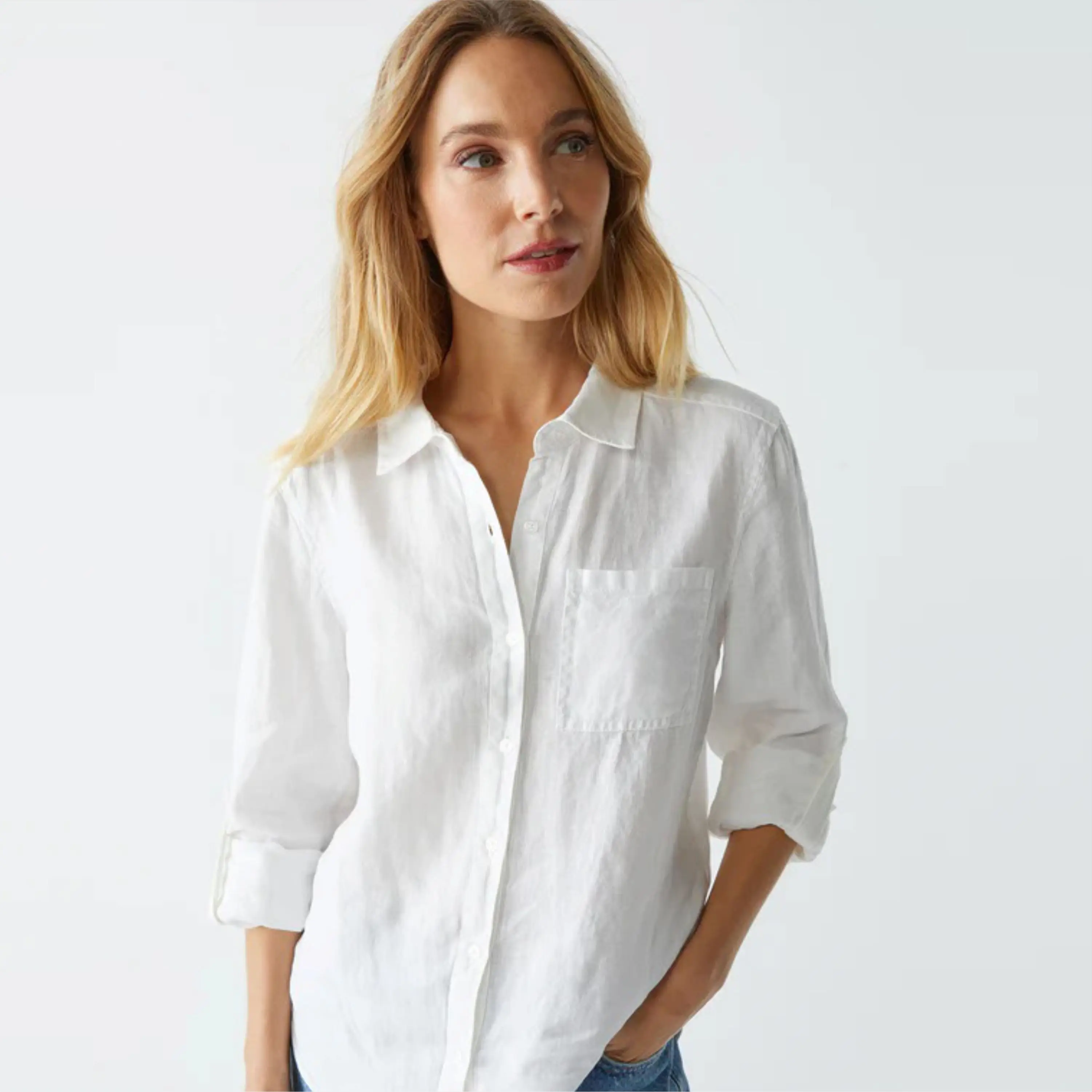 Women Classic Button-Down Shirt in 100% Cotton Perfect for Professional Office Wear and Casual Outfits
