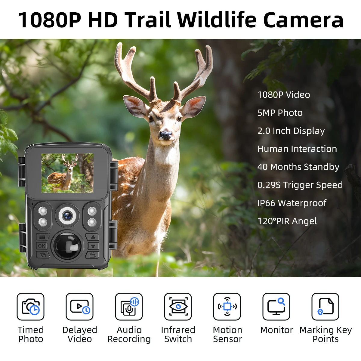 Newest HD 1080P Trail Hunting Camera IP66 Waterproof Wildlife Camera Outdoor Trap Game Trail Camera Night Vision Animal Monitor