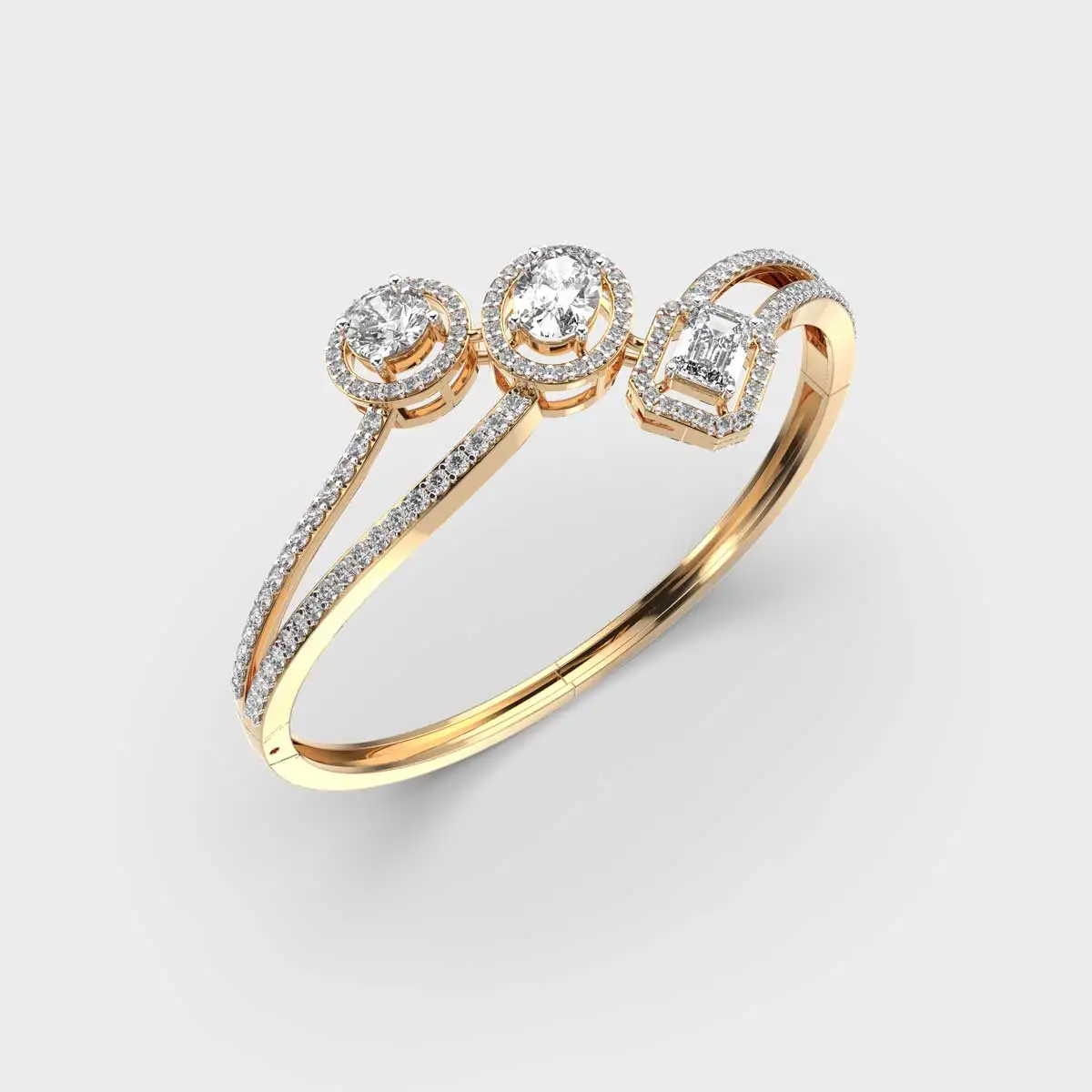 Elegant Trinity 4.994ctw Round Emerald And Oval Cut Love Diamond Bracelet Adjustable Yellow Gold Bangles Jewelry Gift For Women