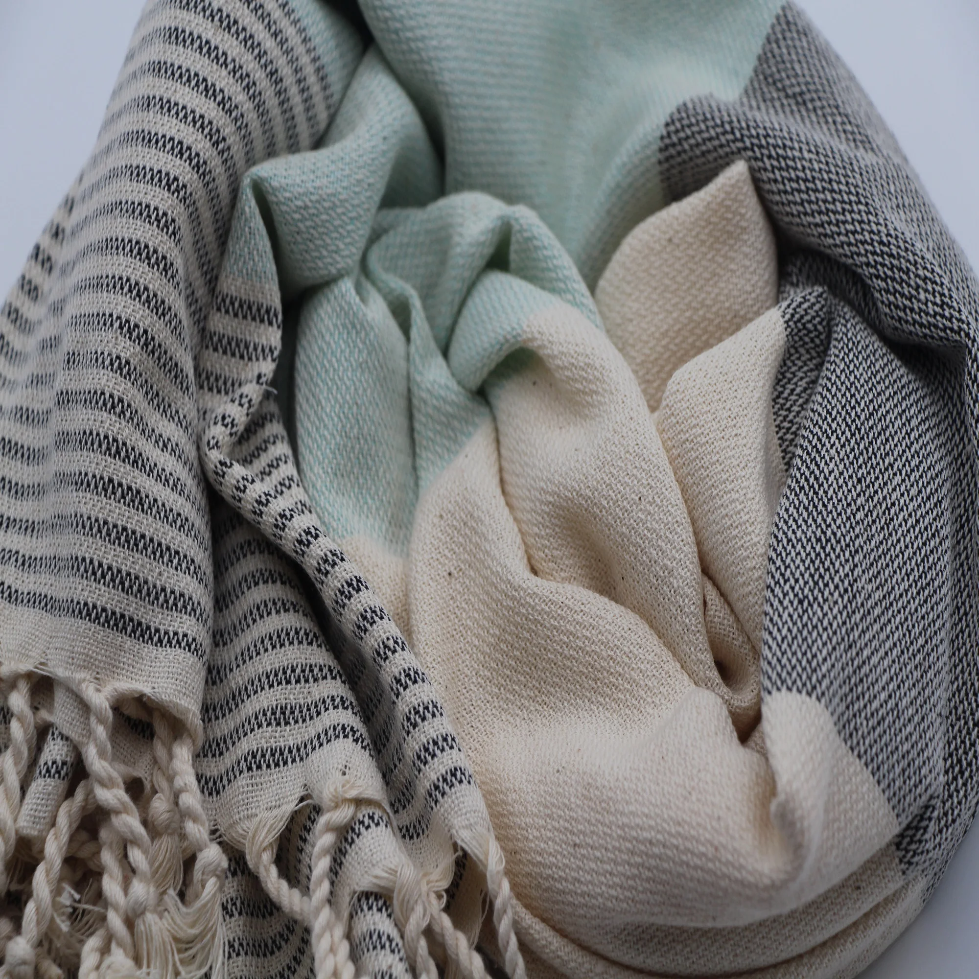 Estel Wholesale Thick Stripy New Beach Spa Bath Towel From Turkey Hisar Towel 100 x 180 cm Mint and Black