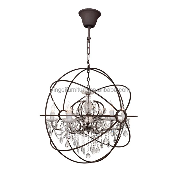 Loft globe round antique lighting retro classic lamps hanging pendant light iron rust candle vintage crystal chandelier lighting