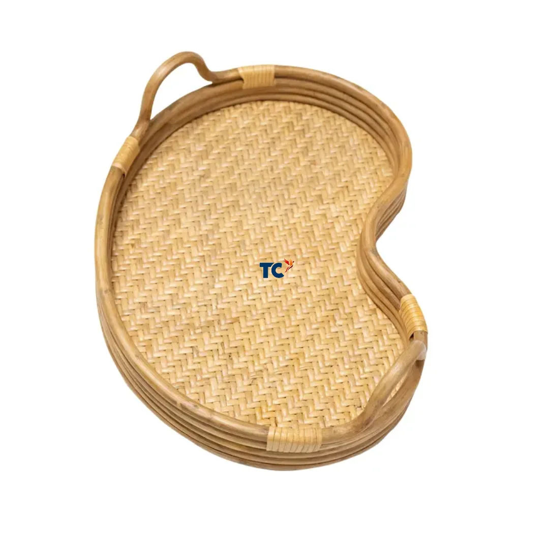 Home Decor Round Seagrass Rattan Serving Tray with Build in Handle Storage Decorative Weaving Trays From Thanh Cong Handicraft