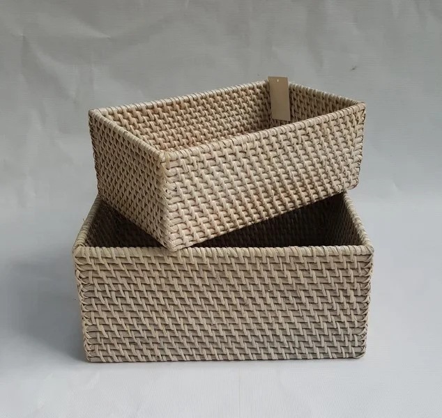 Amazon hot selling 2022 Rectangular House Serving Rattan Wicker Basket With Two Handles for storage made in Vietnam
