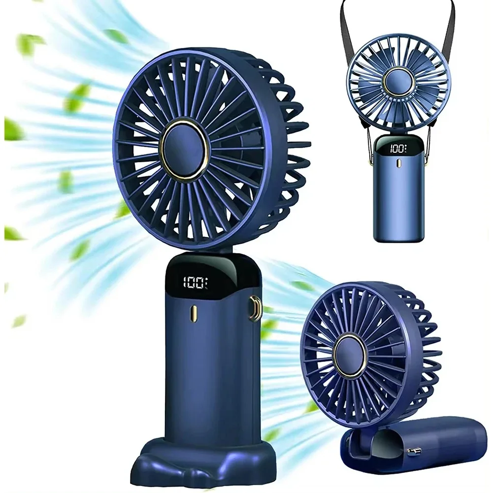 Wewarm Summer Air Conditioner Foldable Hand Fan Digital Display Handheld Portable Foldable Rechargeable Sports Electric Mini Fan