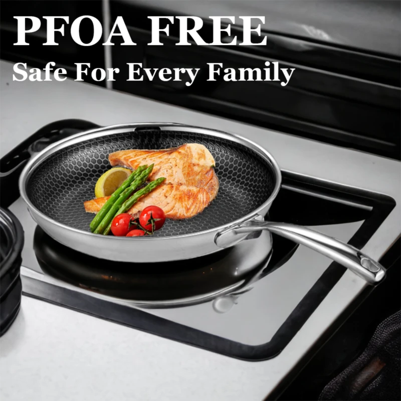 Korean 304 Stainless Steel Non-stick Fry Pan 28cm Kitchen Eterna Coating Honeycomb Cookware Nonstick Frying Pan