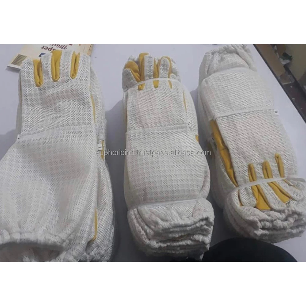 Customization Honey Bee Cowhide Leather Work Gloves Anti Bee Sting Long Sleeve Breathable Gloves