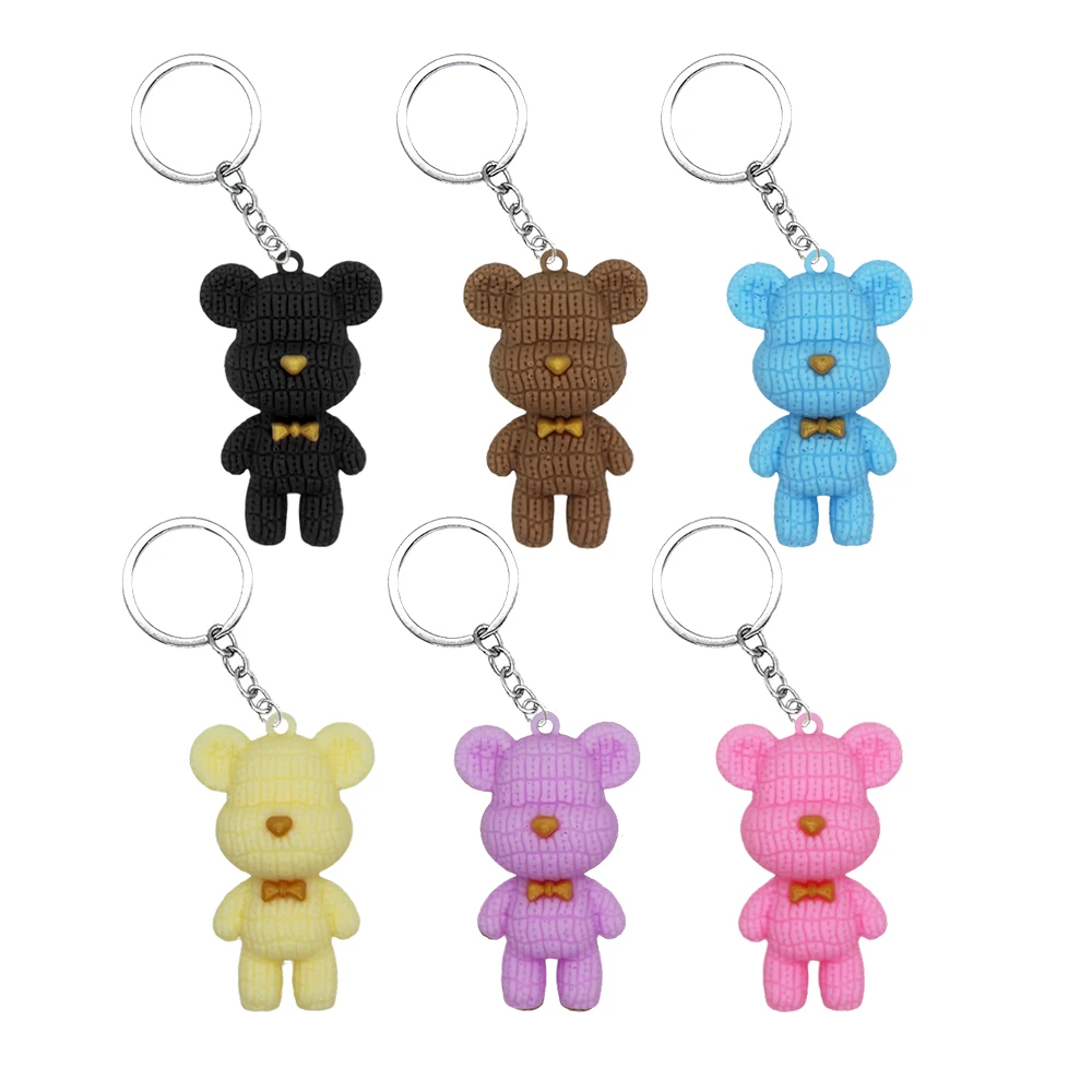 Knitted Bear PVC Lovely Figure Keychain New Toy Wholesale Party Favor for Boys Girls Children