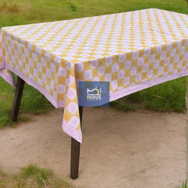 Checks hand block printed cotton table cloth Beautiful Hand Block Printed Cotton Table cover table cloth for event wedding