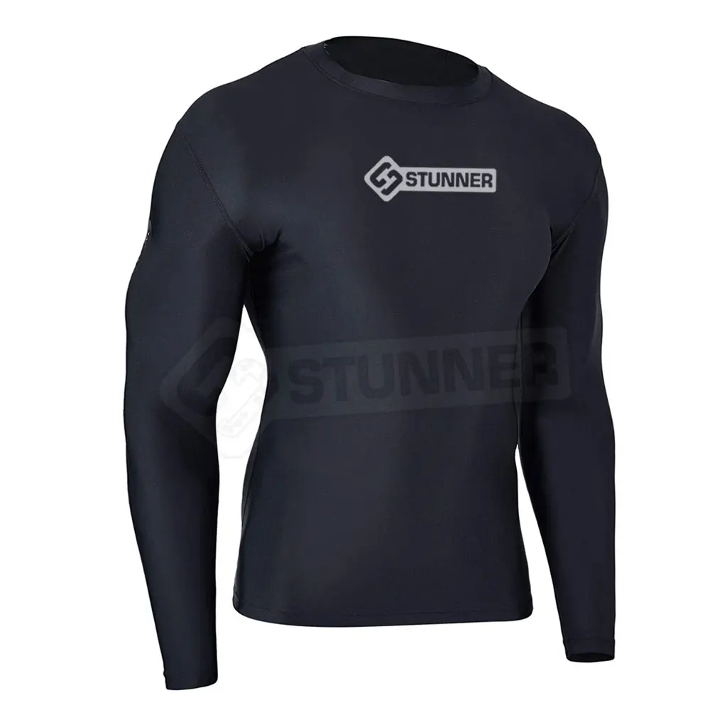 Black Color Full Simple Plain MMA Rash Guards Wholesale Low Price Men Rash Guards