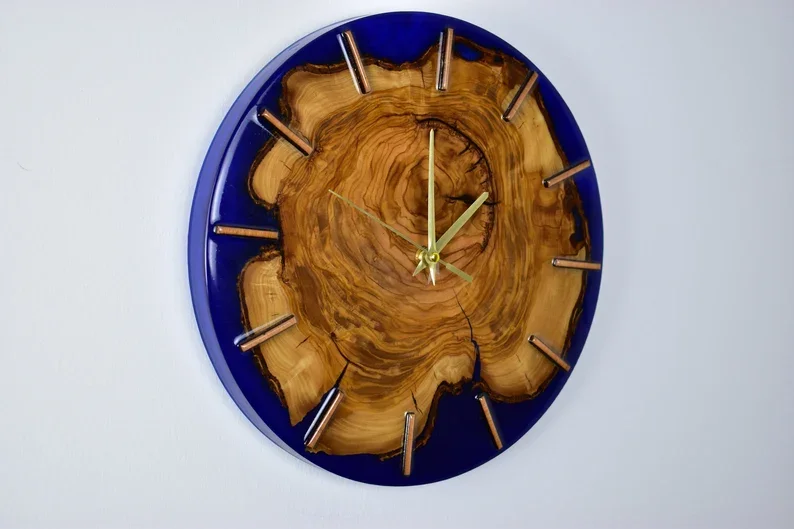 Triangle Shape Epoxy Resin & Cracked Wood Best Quality Unique Design Wooden Wall Clock/Wall Watch