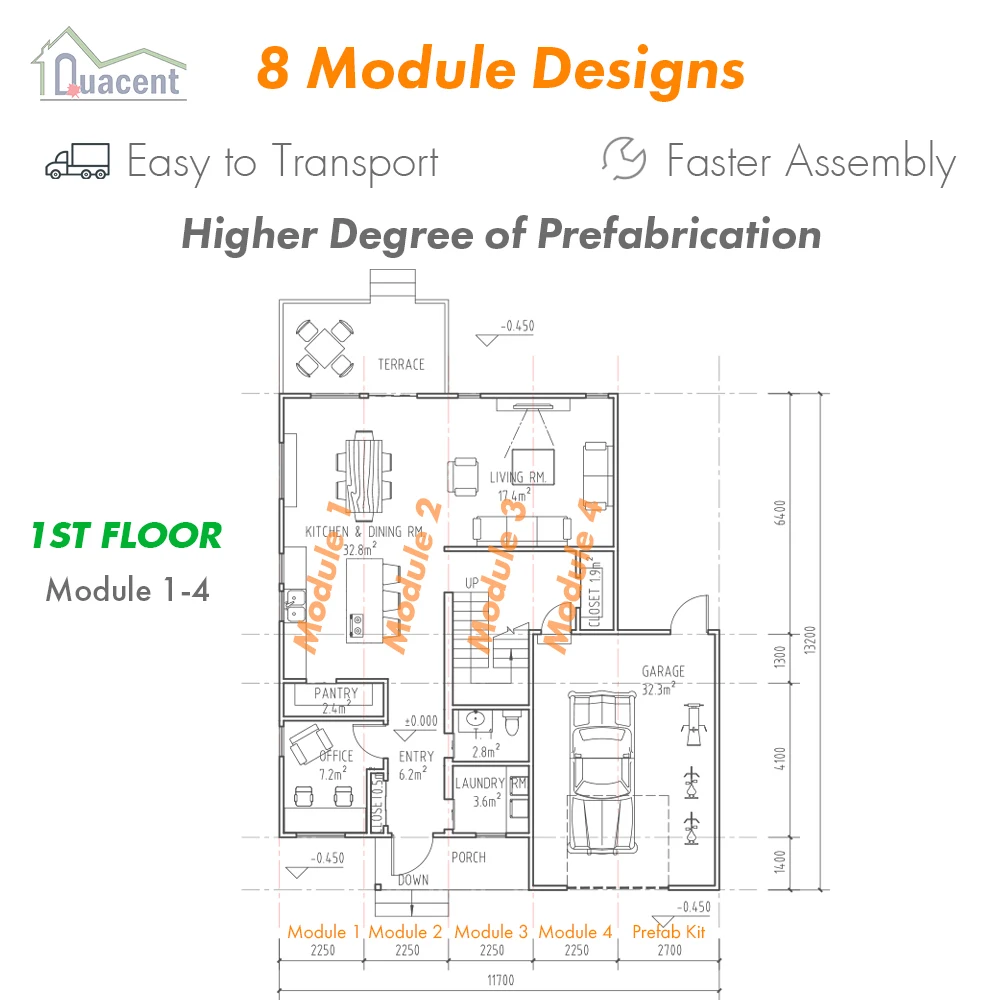 222 SQM 3 Bedroom 8 Module Design Price Pre Fab Home Casas Modern Modular Module Luxury Villa Prefabricate SIPs Prefab House Kit