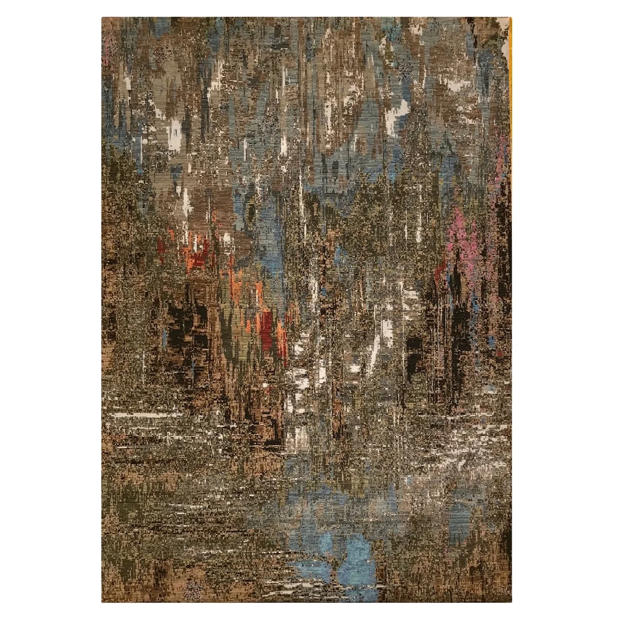 Hot Promotion Blue Gray Hand Knotted Bamboo Silk Carpet For Hotel