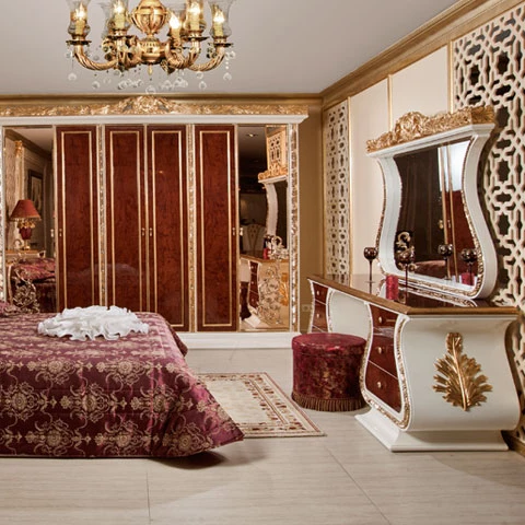 Luxury Classic Solid wooden Pahlevi Bedroom Set With High Quality Hand Carving For Bedroom use