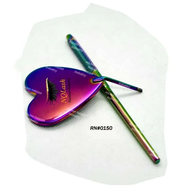 High Quality Rainbow Color  Eyelash Mirror with Handle Custom logo Stainless Steel  Mirror NQLASH Tweezers