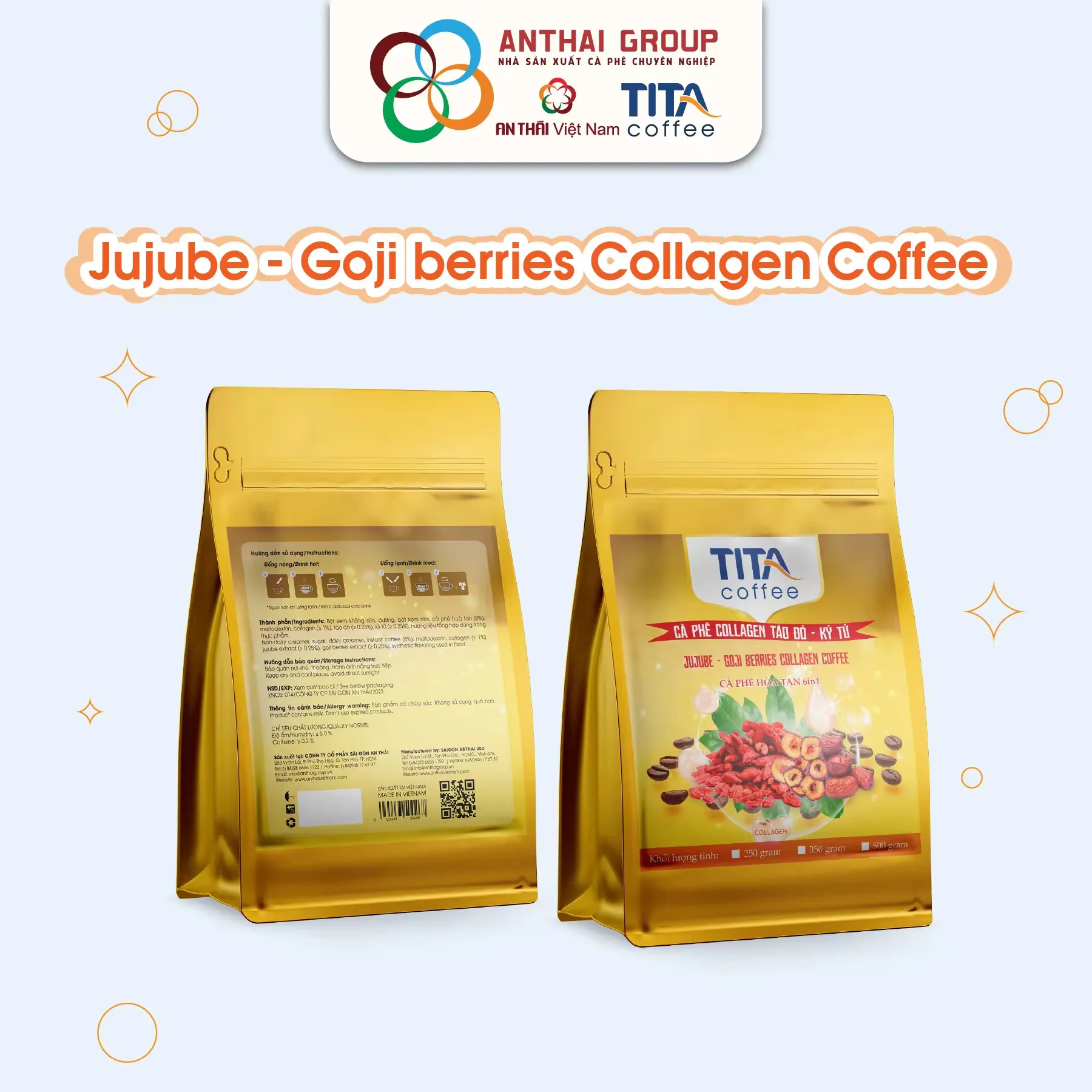 OEM Wholesale 6in1 Collagen Jujube and Goji Berries Instant Coffee Premix - Sweet, Creamy, Fruity Fragrant Mellow Taste Robusta