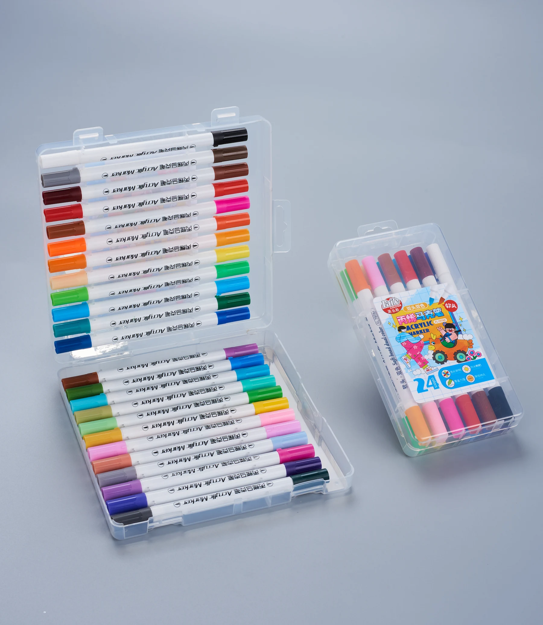 48 Colors Acrylic Marker Set Calligraphy Tip Art Markers with Brush Tip for Rock Painting Stone Glass