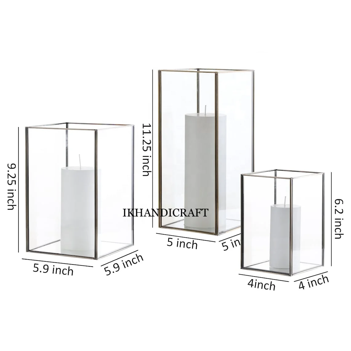 Metal Black Gold Candle Container Square Terrarium Succulent Plant Storage Light Luxury Display Box Metal Glass Candle Holder FL