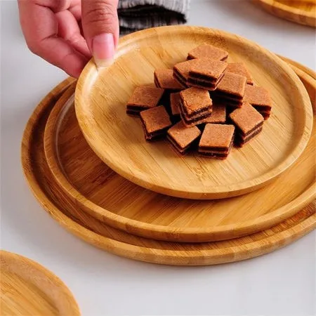 Round dinner plates set bamboo wooden plate dinnerware sets customizable logo wood flatware tableware