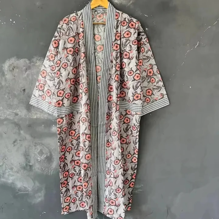Indian Cotton Kimono Bath Robe Dressing Gown Summer Robes