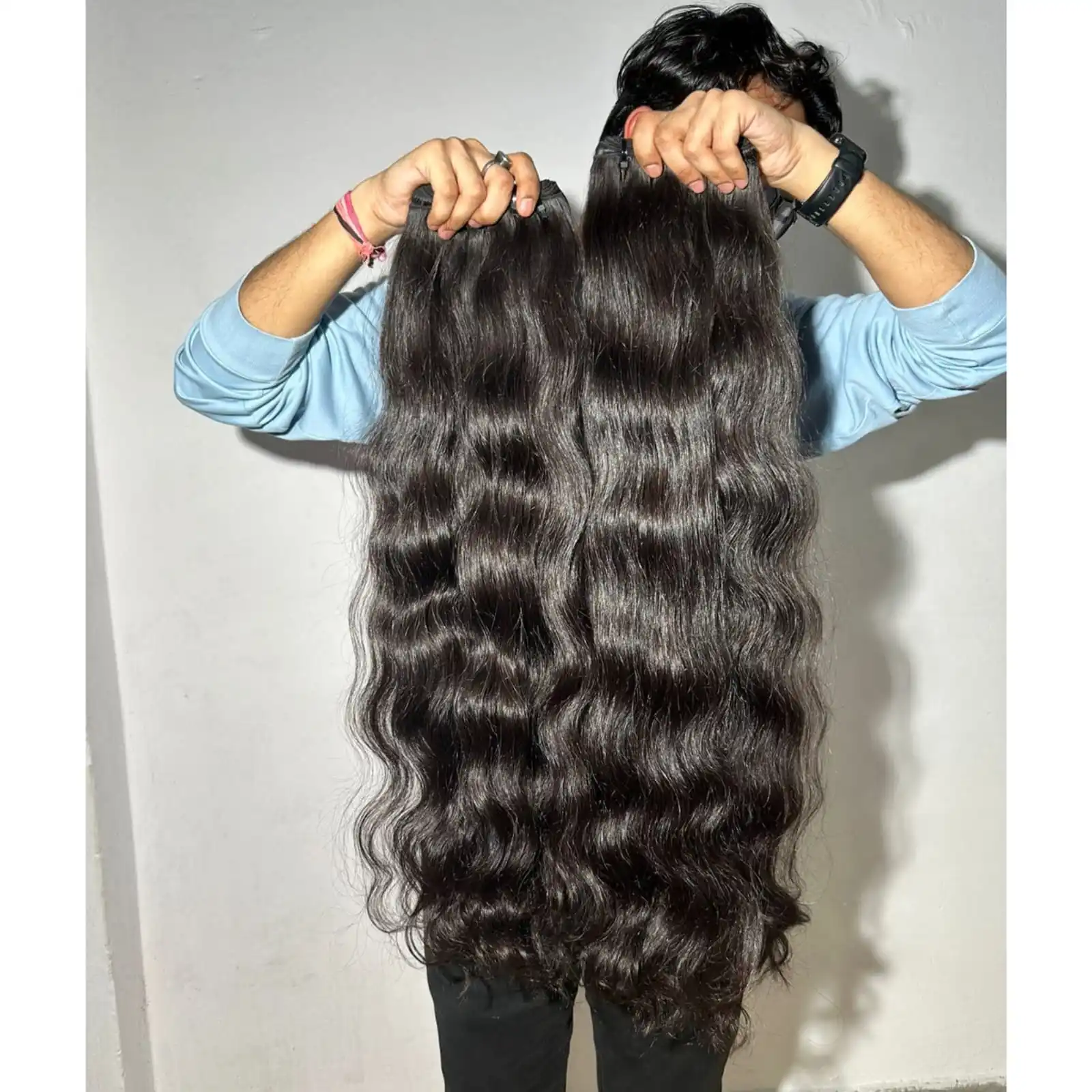 100% Indian Temple Hair One Donor Raw  Bundle Human Weft Weave  Extensions cuticles aligned double drawn