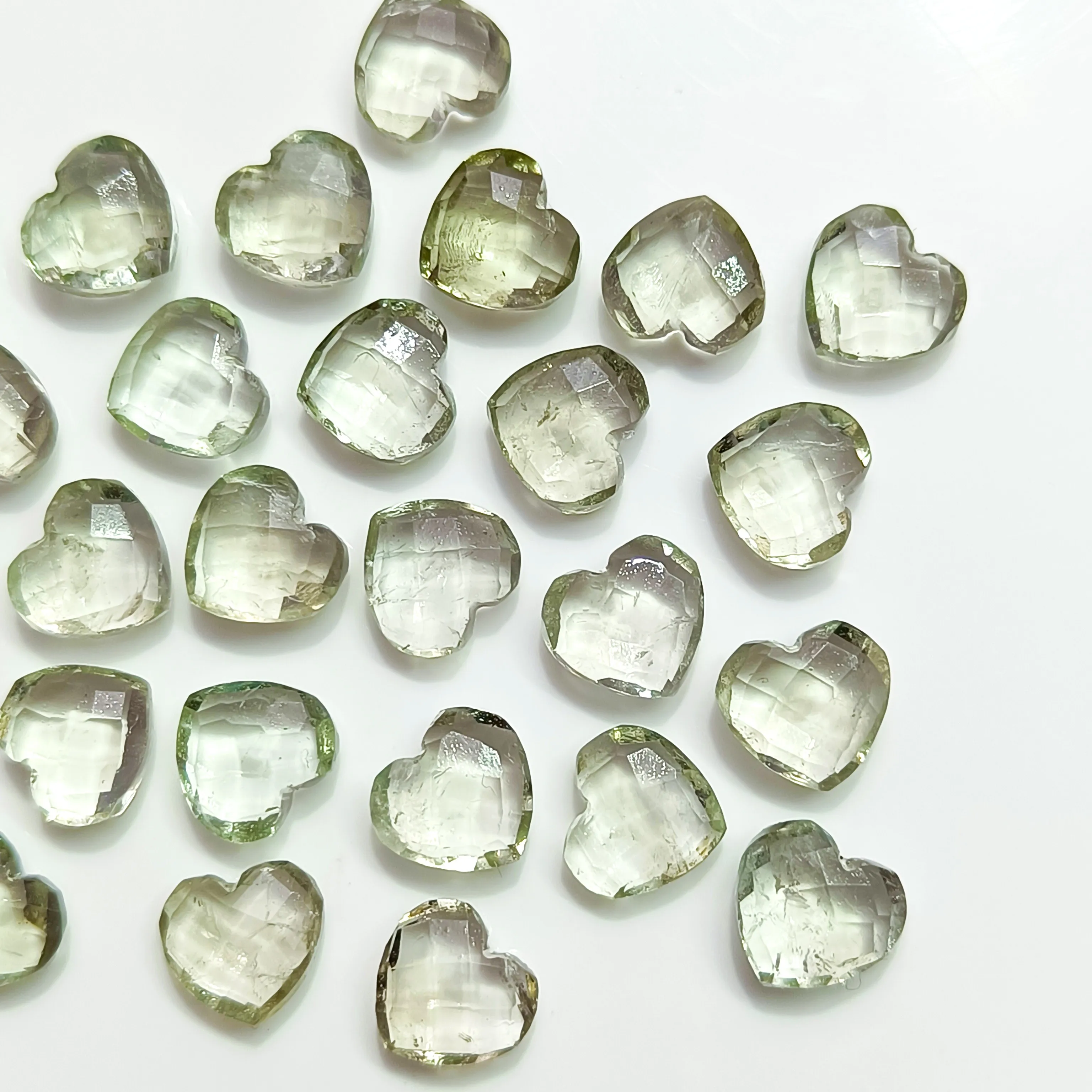 Natural Green Amethyst Faceted Hand Carved Heart Shape Gemstone Jewelry Making 10mm -  Amethyst Loose Gemstone Carving Briolette