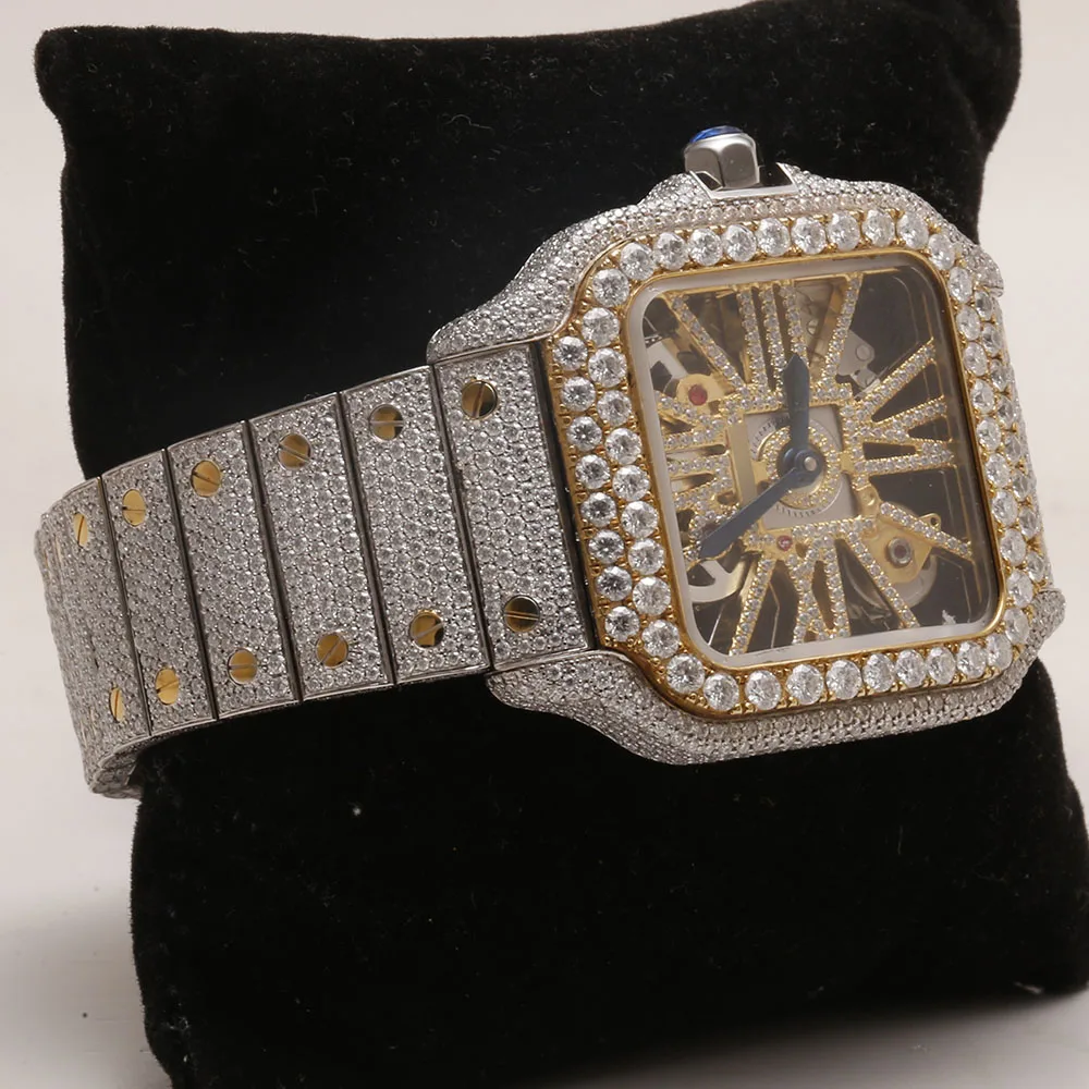 Full Iced Out Bling Tester Passed Mechanical belt Unisex Bezel Silver Transparent Custom Logo with Box Moissanite Diamond Watch